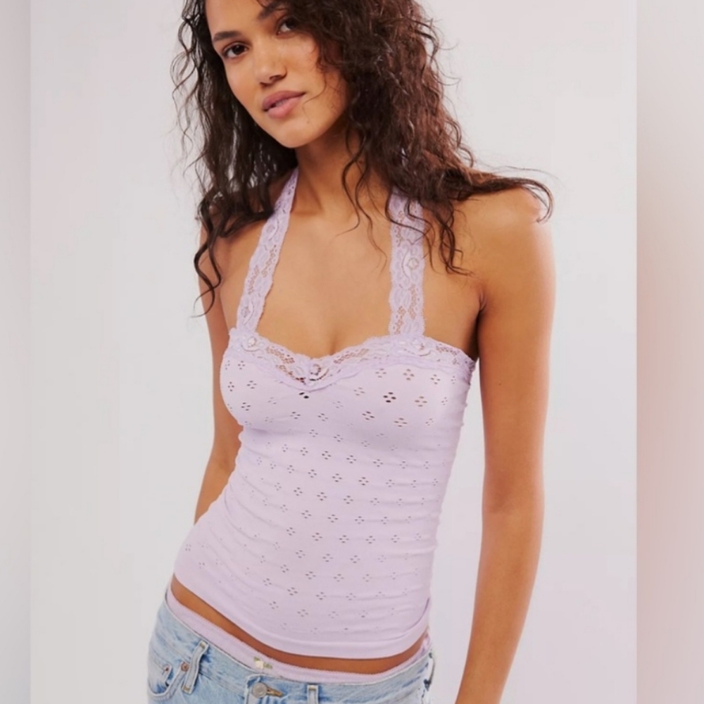 Free People Intimately eyelet seamless halter top in lavender fog